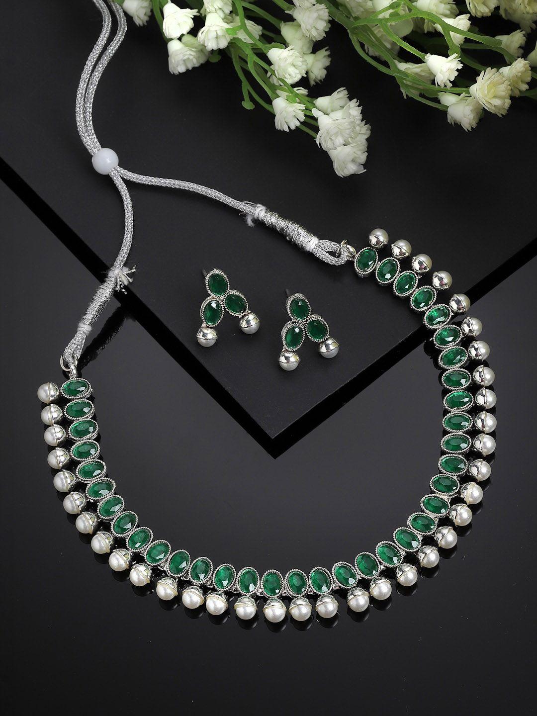 zeneme silver-plated cz stone-studded jewellery set
