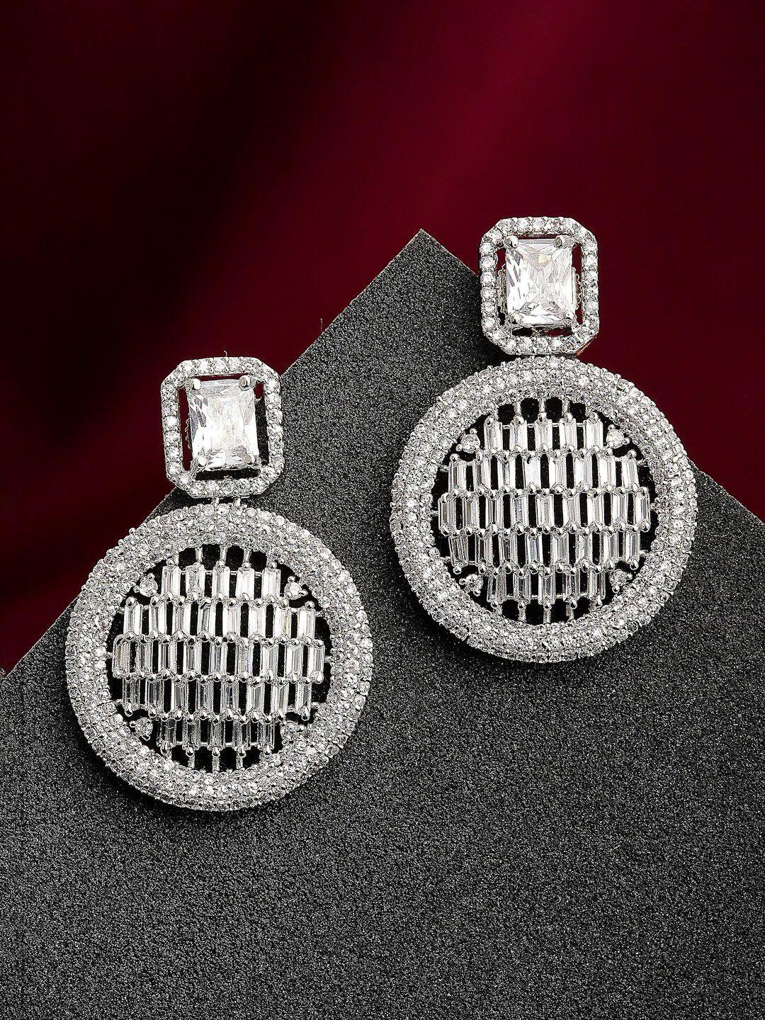zeneme white geometric drop earrings