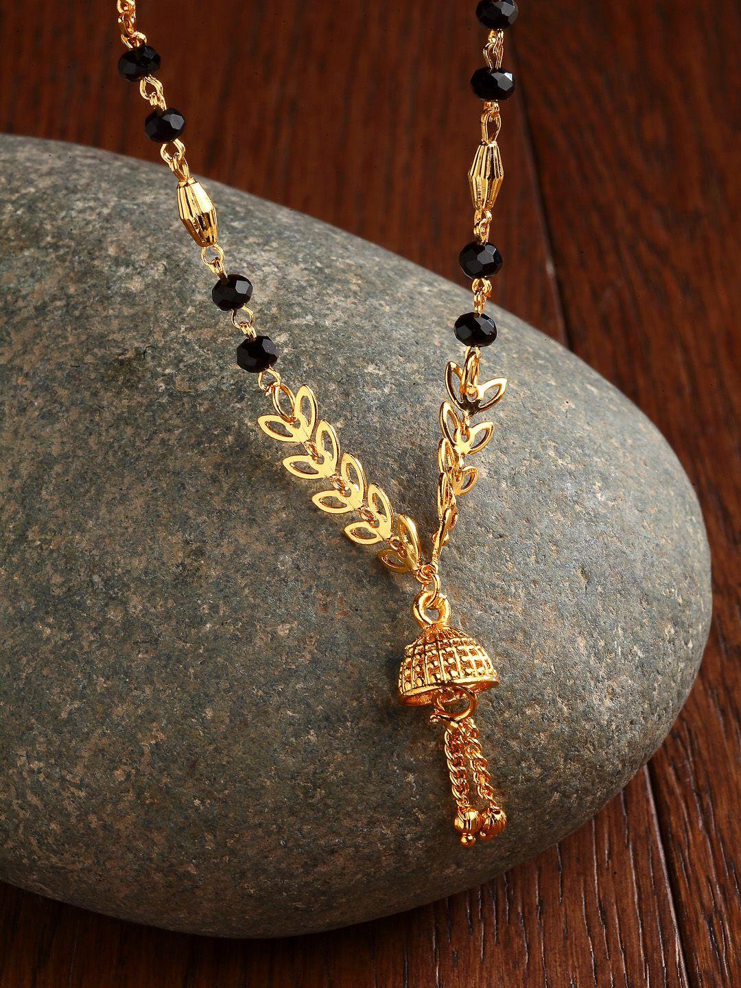 zeneme women gold-plated black beaded floral mangalsutra