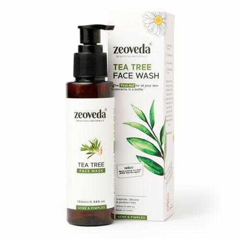zeoveda organic tea tree face wash for glowing skin | reduces acne | pore minimizer & treats oily skin | bright & clear skin - 100 ml