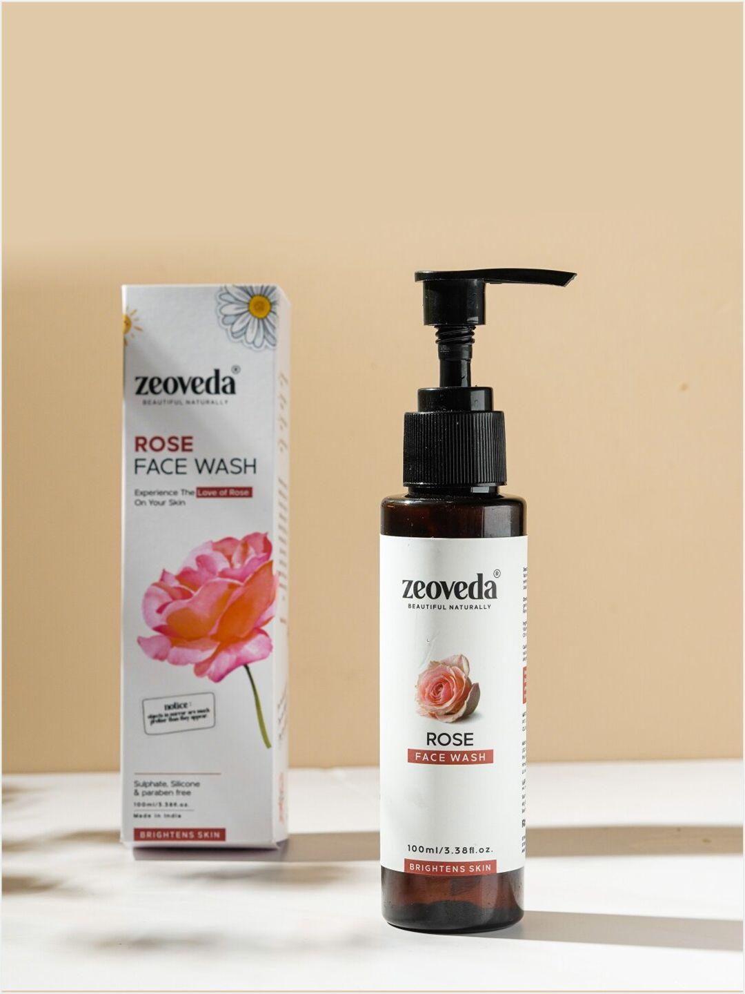 zeoveda rose face wash with jojoba oil & citric acid to brighten skin - 100ml