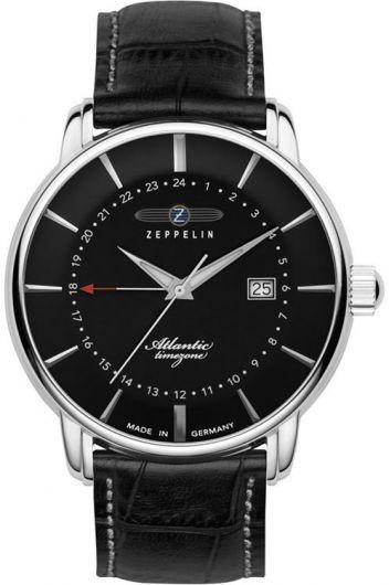 zeppelin atlantic black dial quartz watch with leather strap for men - 84422