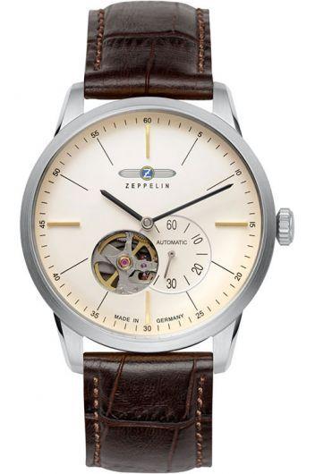 zeppelin flatline cream dial automatic watch with leather strap for men - 73645