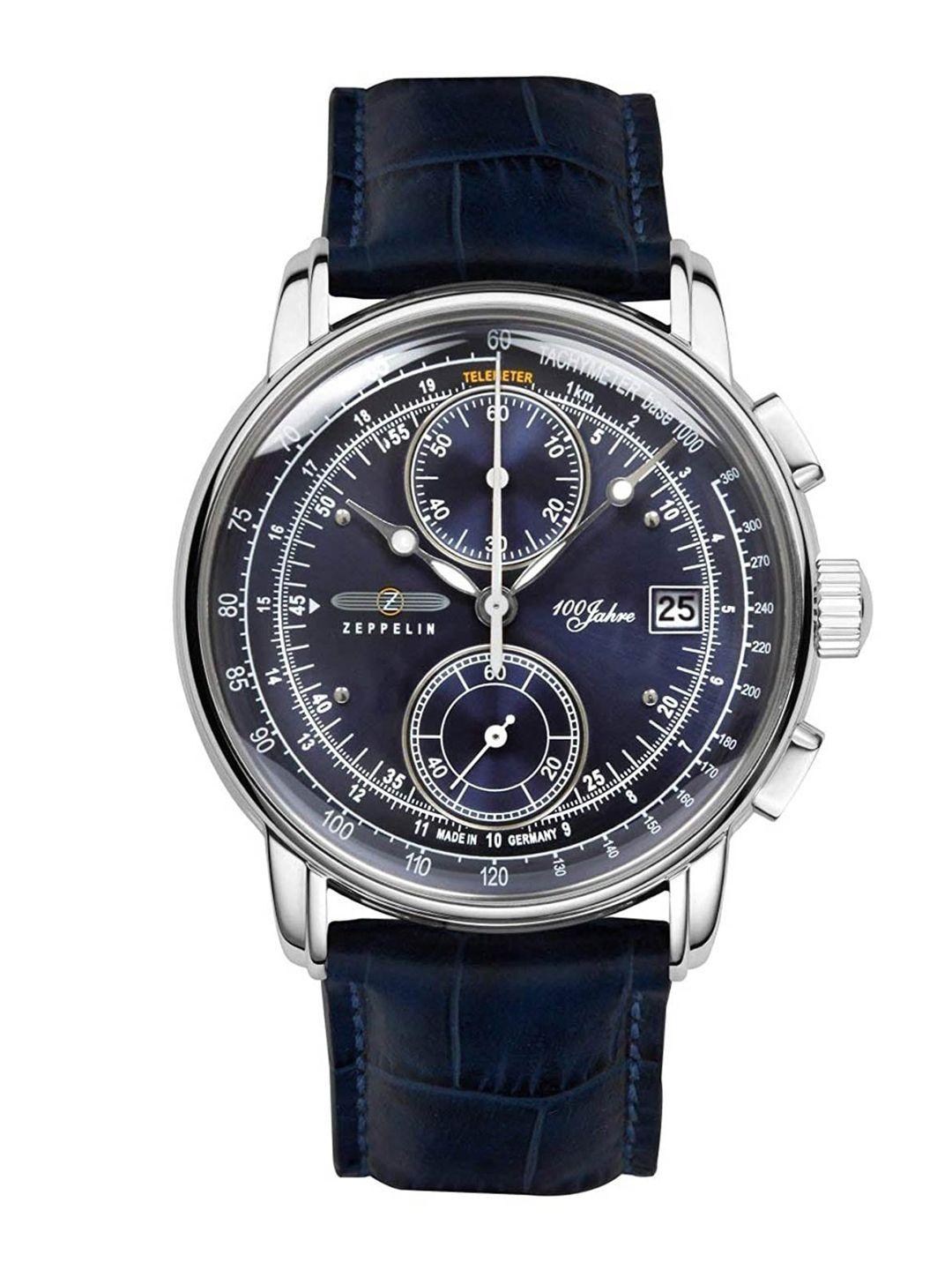 zeppelin men blue dial & blue leather textured straps analogue watch 86703-blue