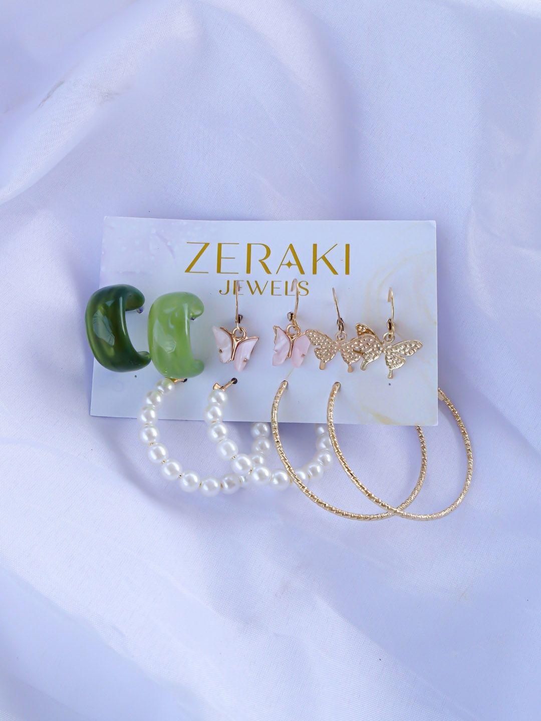 zeraki jewels set of 6 rose gold-plated  beads studded hoop earrings