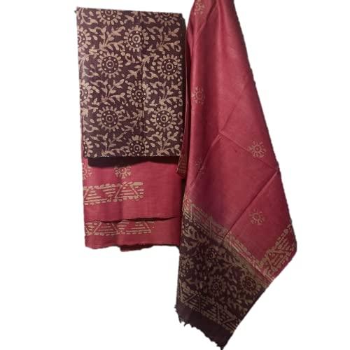 zeratex women's cotton silk batik print unstitched salwar suit dress material with duputta (maroon)