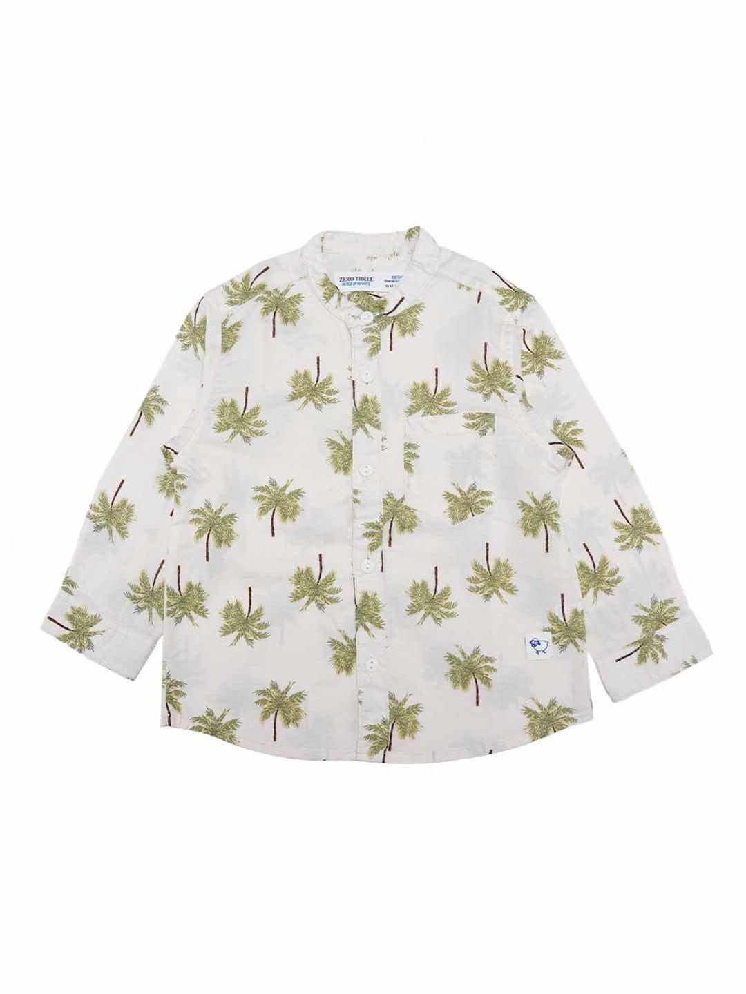zero three boys cream-coloured custom printed casual cotton shirt