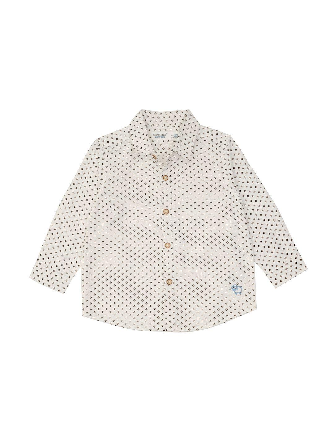 zero three boys cream-coloured standard floral printed cotton casual shirt