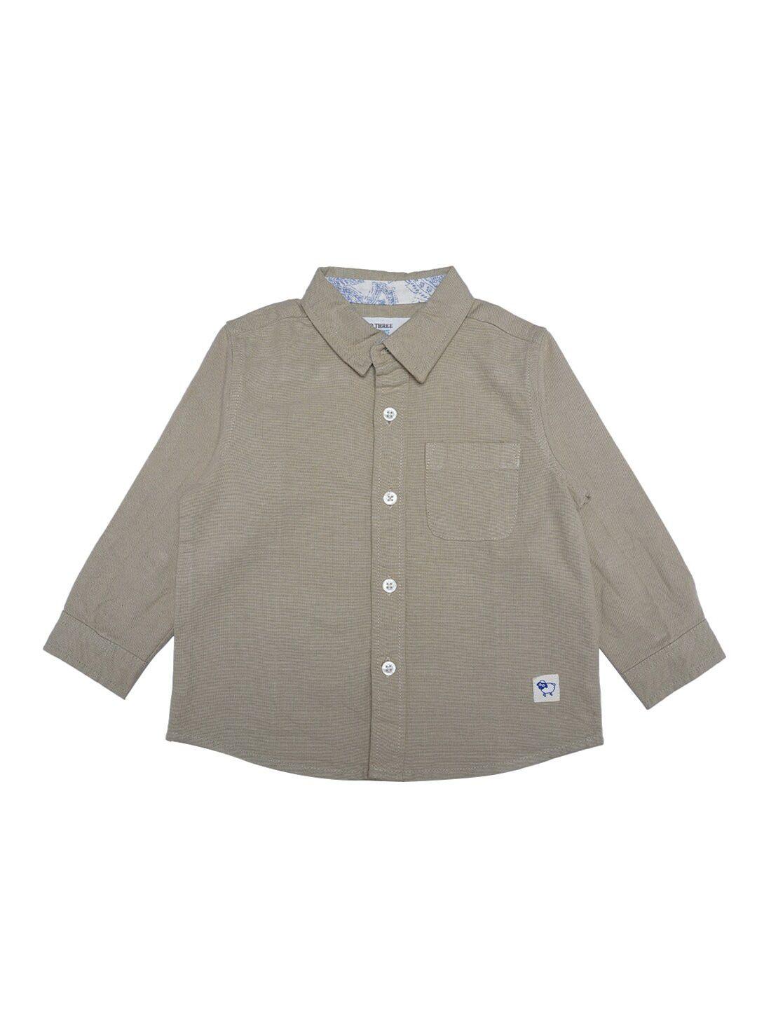 zero three boys light brown solid custom fit cotton casual shirt