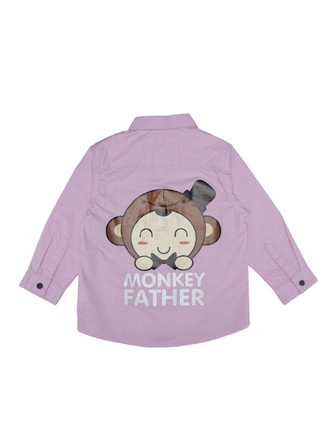 zero three boys pink & black graphic print contrast pocket custom fit cotton casual shirt