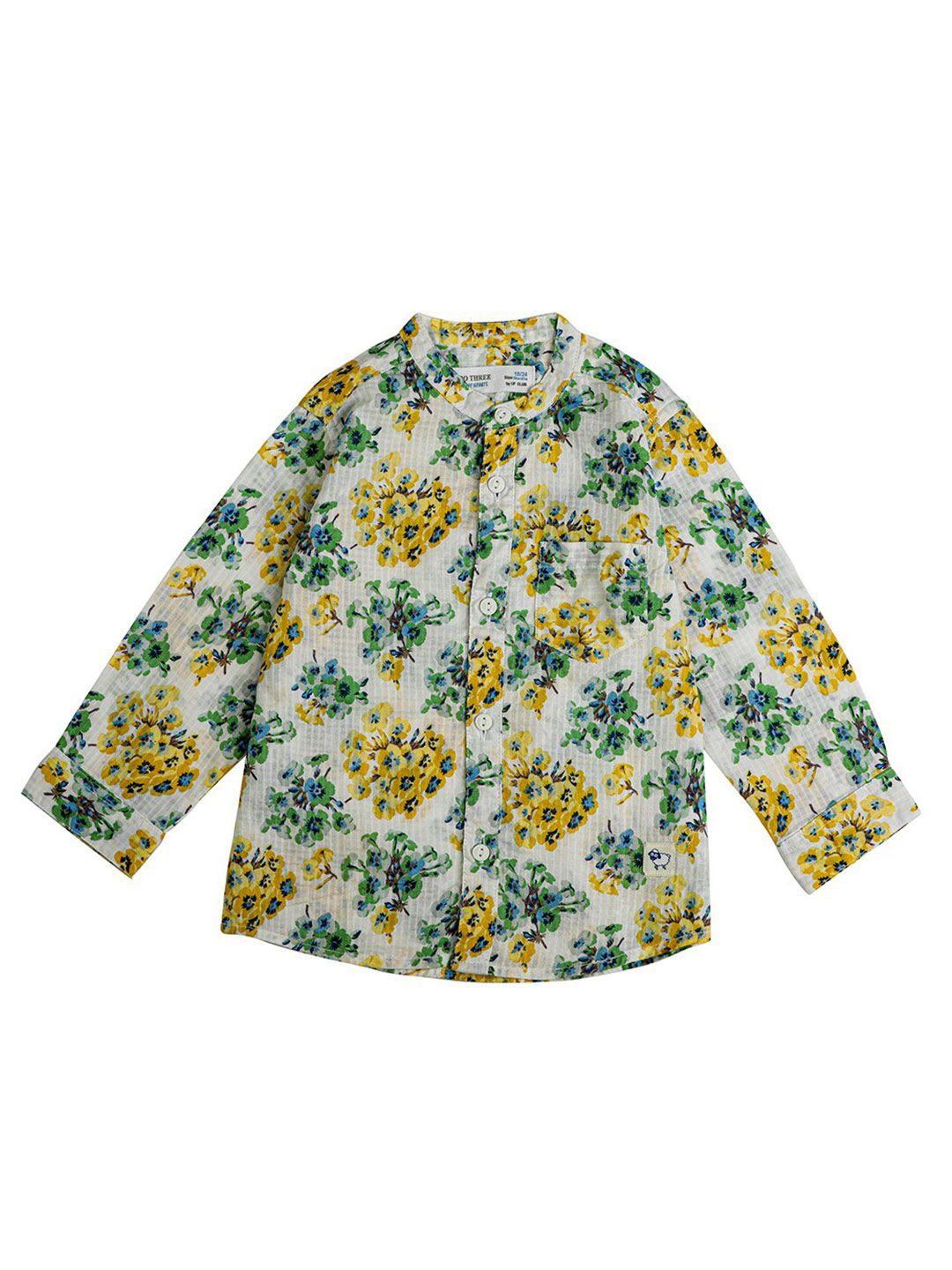zero three boys yellow & green floral printed casual shirt