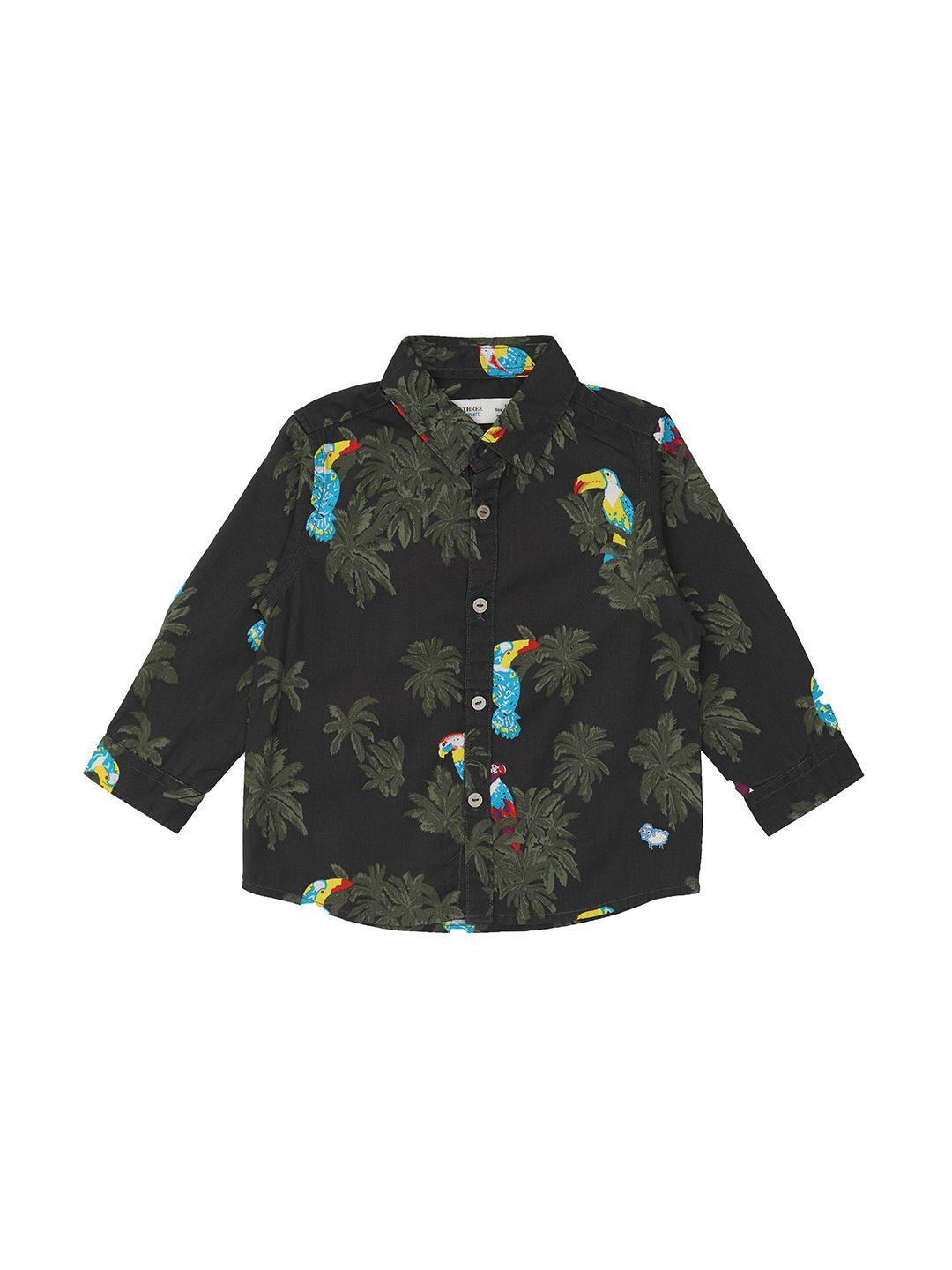 zero three infant boys charcoal black standard floral printed cotton casual shirt