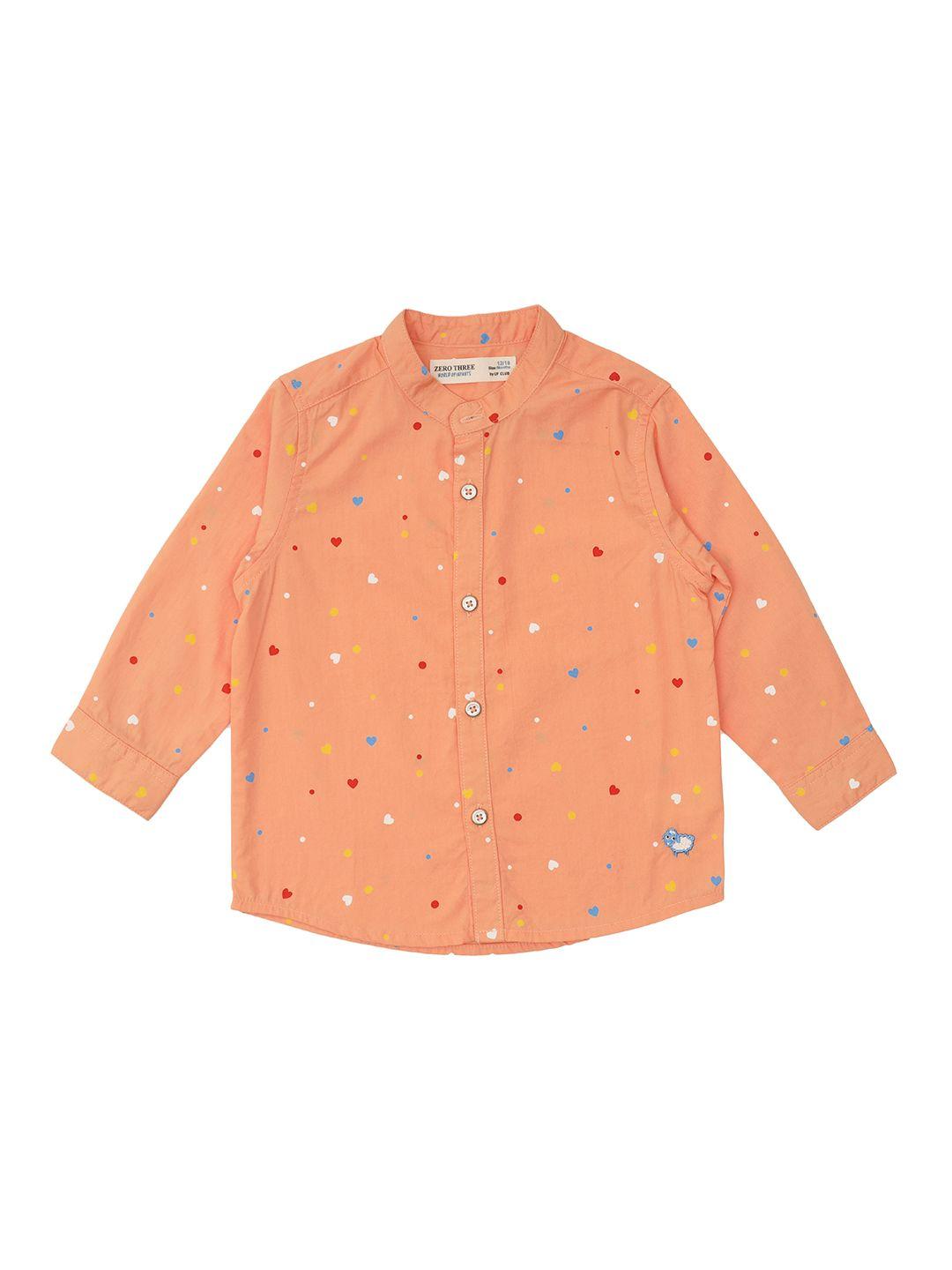 zero three infant boys orange standard printed regular-fit pure cotton casual shirt