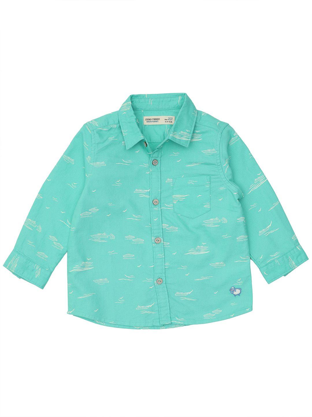 zero three infant boys sea green standard printed regular-fit pure cotton casual shirt
