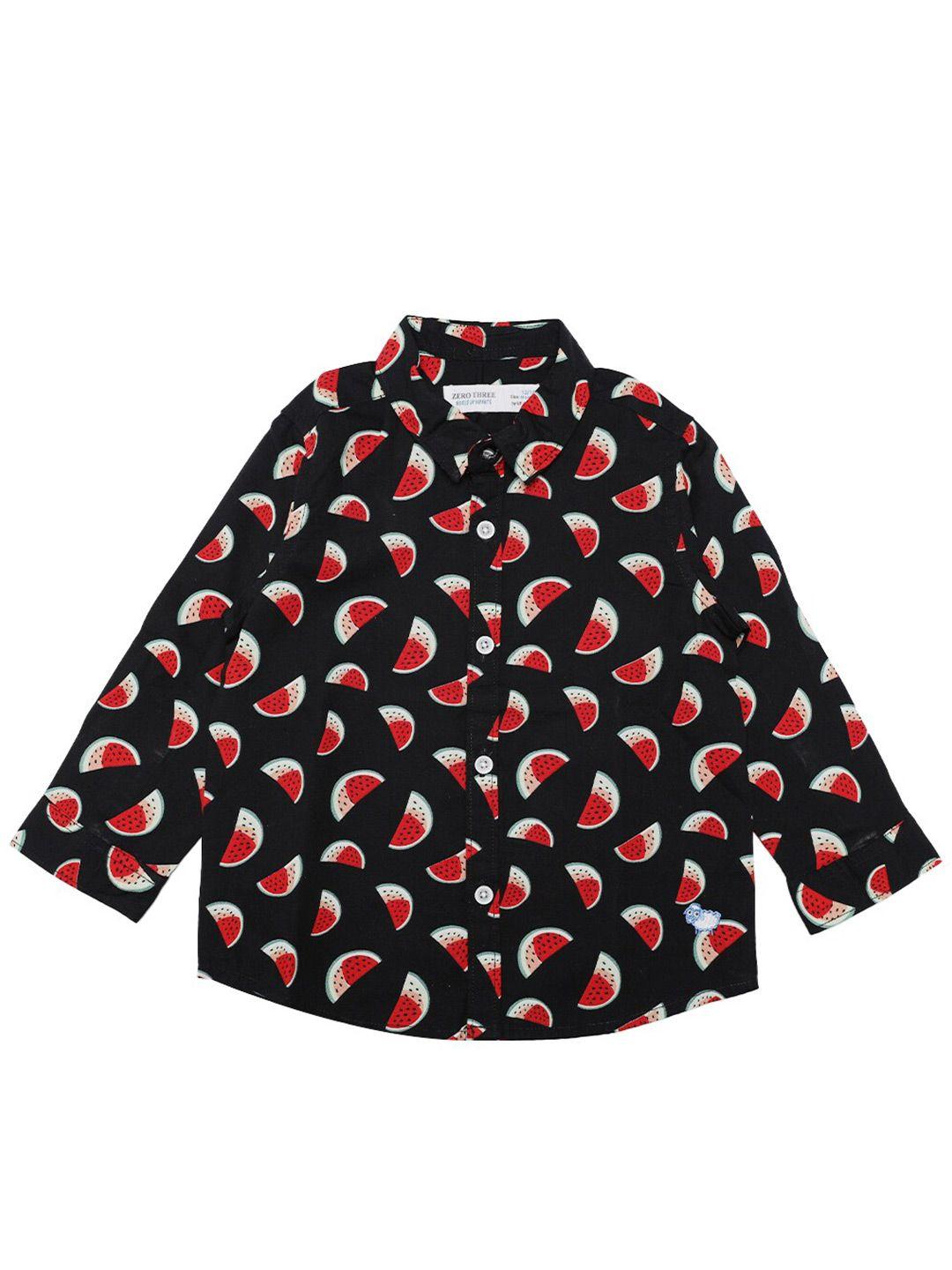 zero three boys black & red printed pure cotton casual shirt