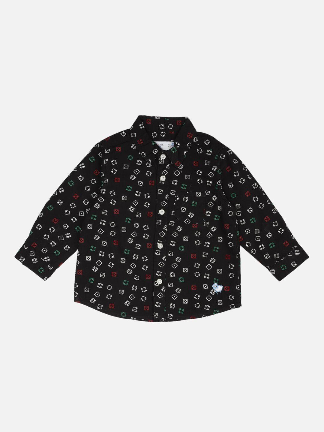 zero three boys black regular fit printed cotton casual shirt