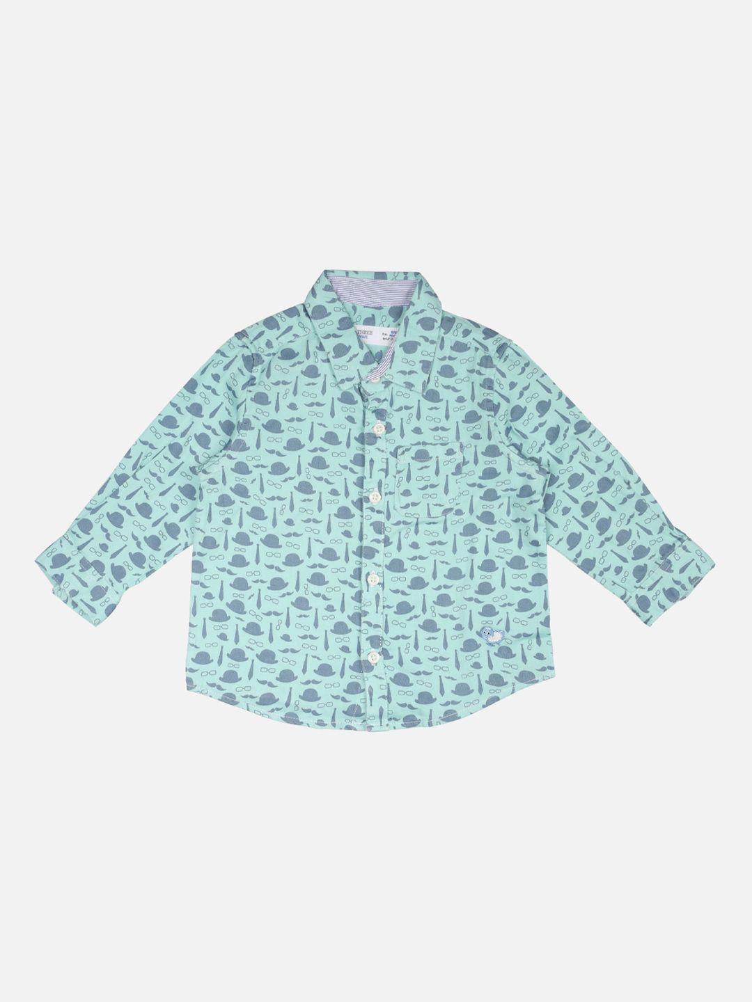 zero three boys blue regular fit printed cotton casual shirt