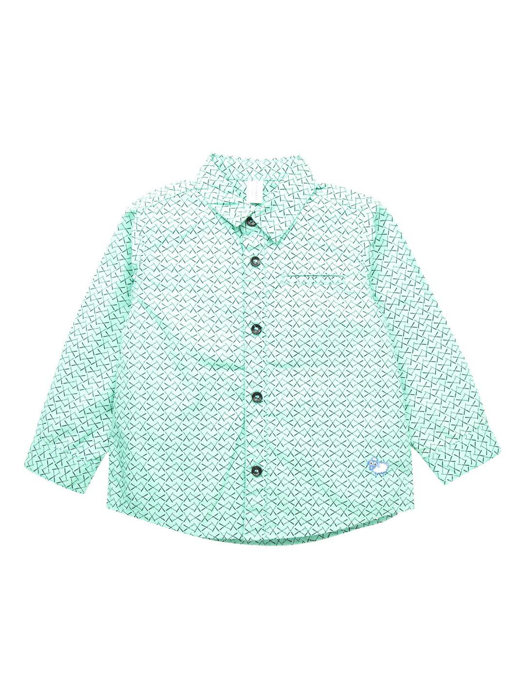 zero three boys green regular fit printed casual shirt