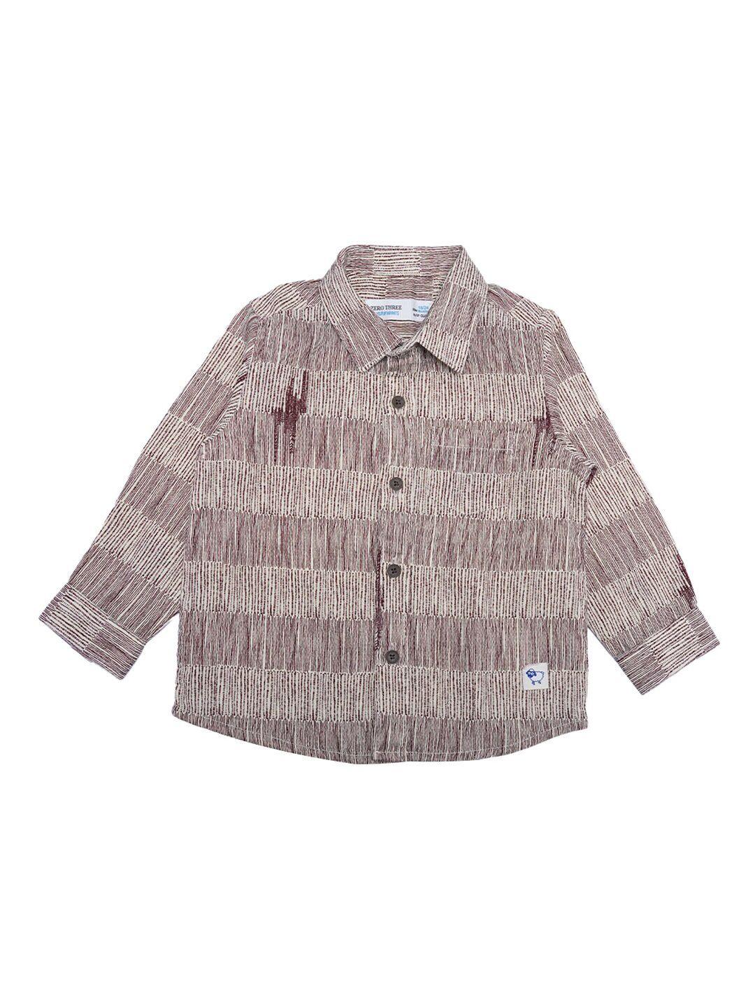 zero three boys maroon and beige abstract print custom fit cotton casual shirt