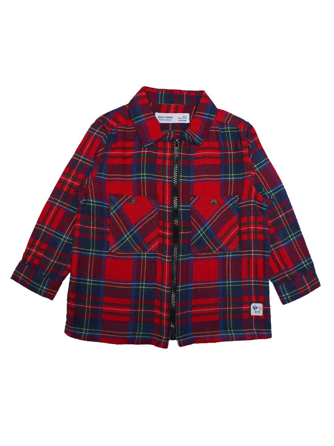 zero three boys red and blue tartan check print custom fit cotton casual shirt