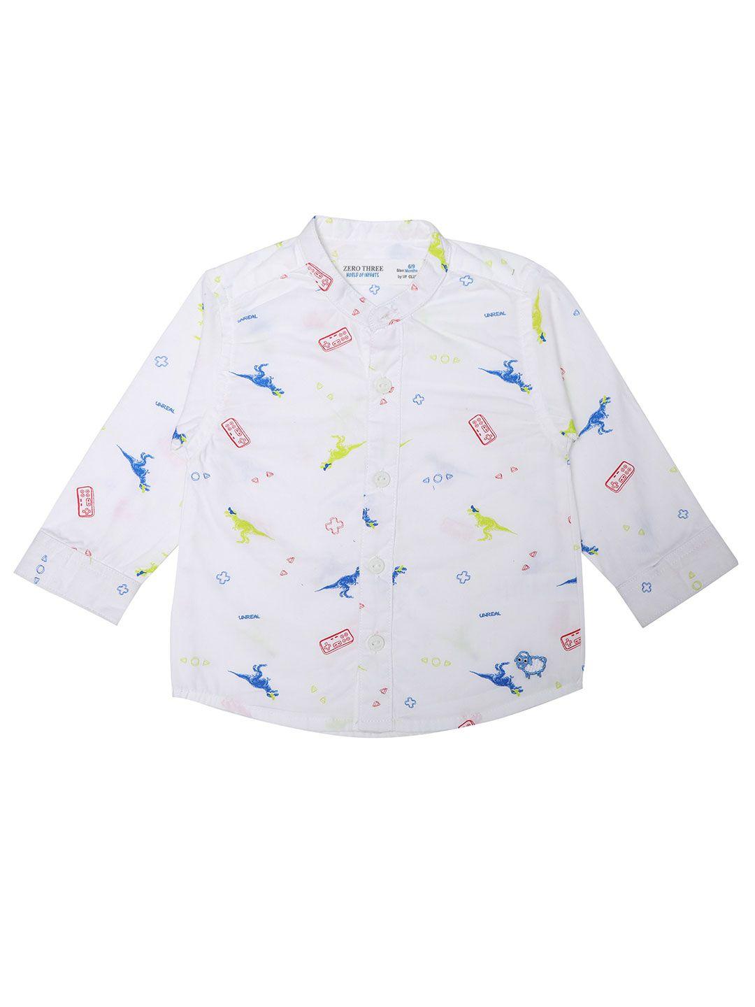 zero three boys white standard printed casual shirt