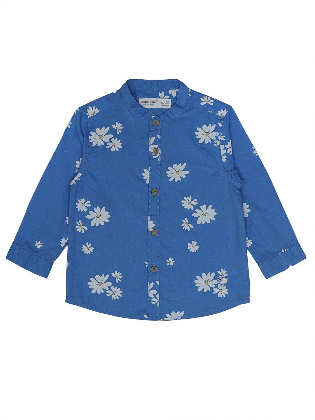 zero three infants boys blue standard floral printed regular-fit pure cotton casual shirt