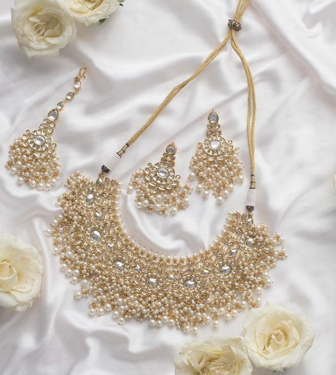 zevar by geeta golden kundan necklace set