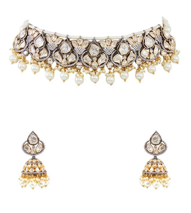 zevar by geeta kundan stones necklace with earrings