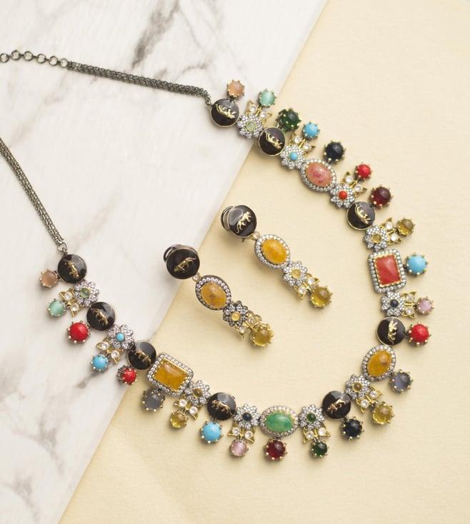 zevar by geeta multicolored kundan necklace set
