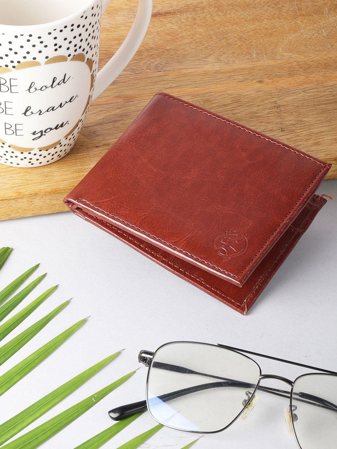 zevora men brown solid two fold wallet