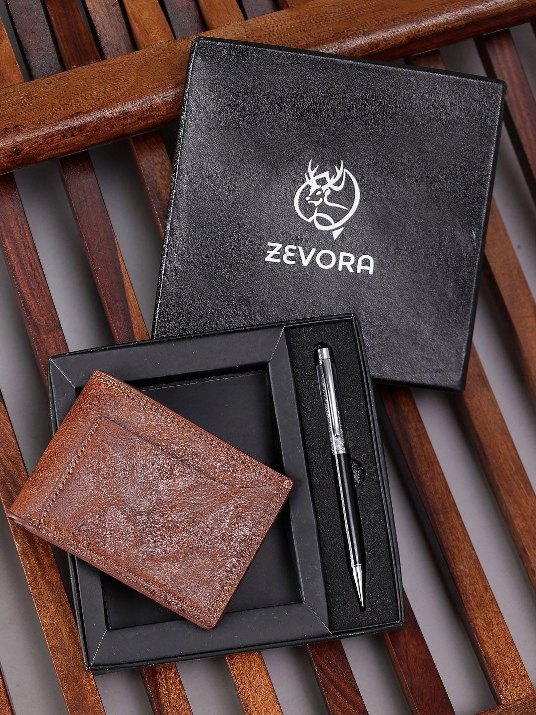 zevora men pen & wallet leather accessory gift set