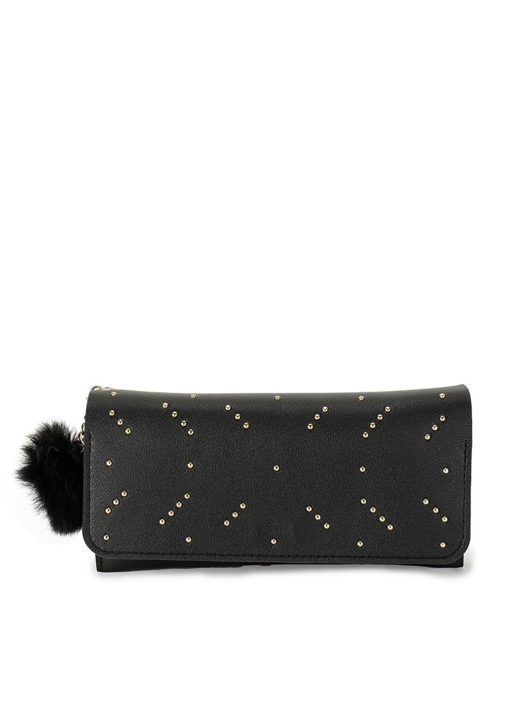 zevora women black & gold-toned embellished envelope