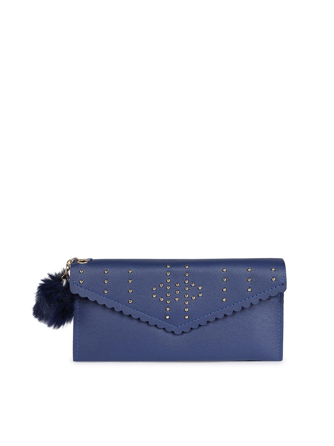 zevora women blue & gold-toned embellished envelope wallet
