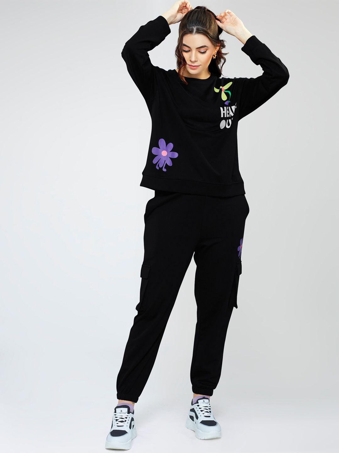 zeyo floral printed round neck long sleeves sweatshirt with joggers