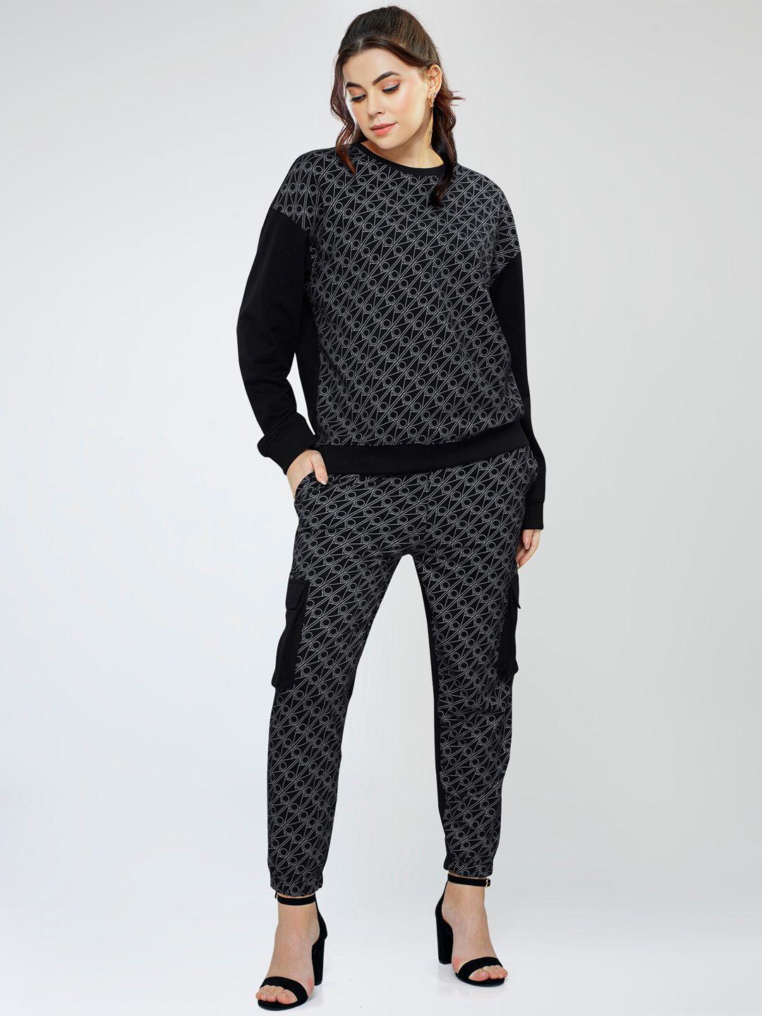 zeyo geometric printed sweatshirt & joggers co-ords