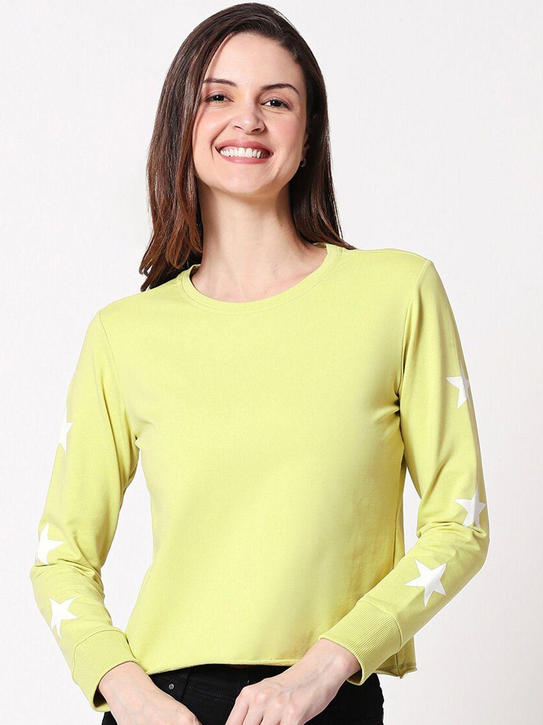 zeyo round neck cuffed sleeves pure cotton top