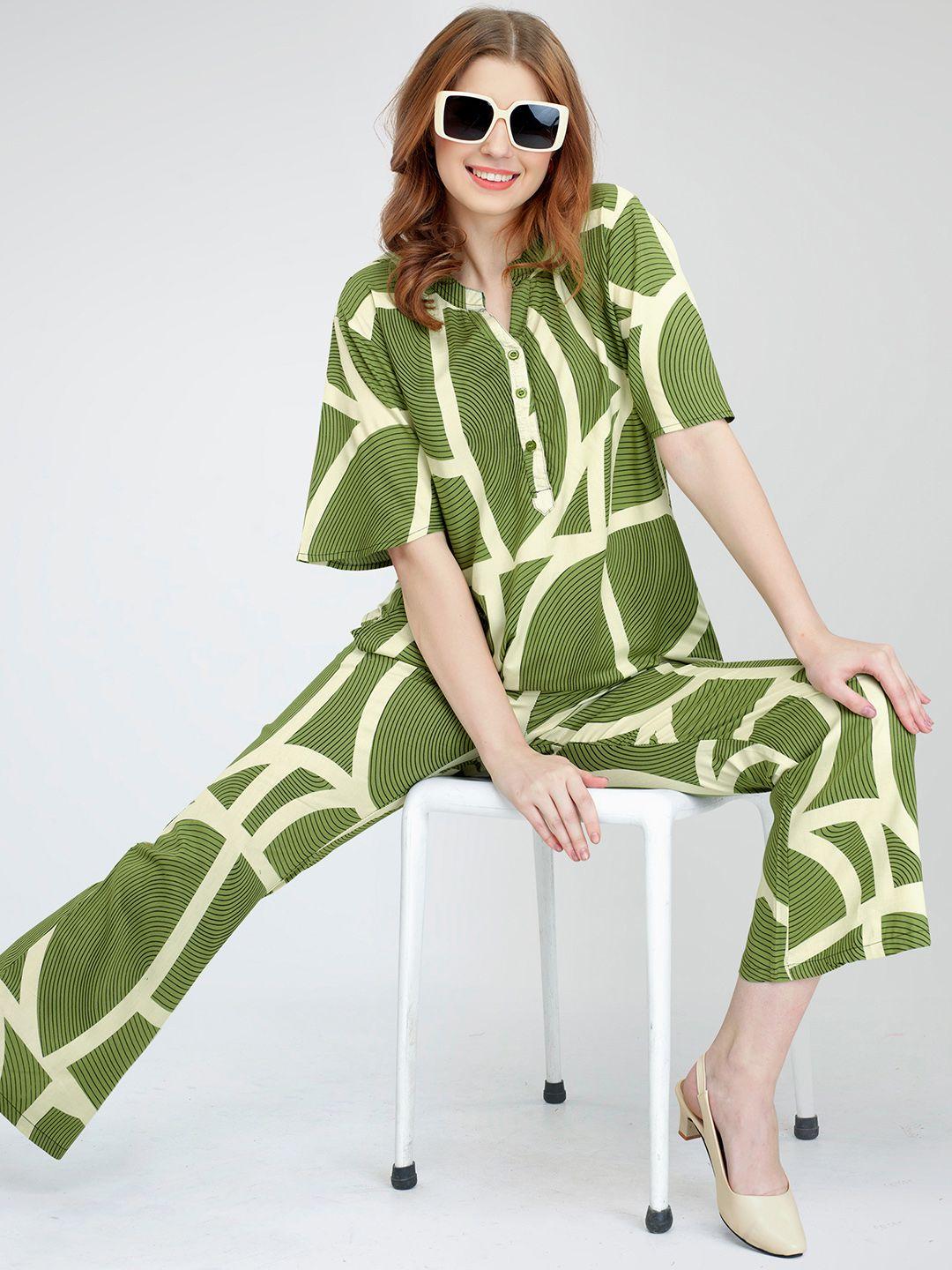 zeyo abstract printed top with trousers co-ords