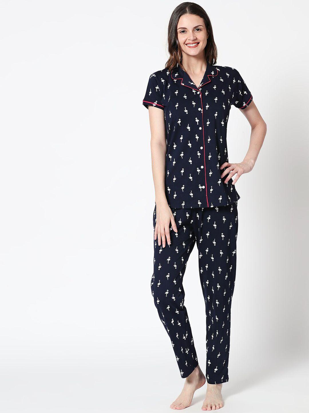 zeyo conversational printed pure cotton night suit