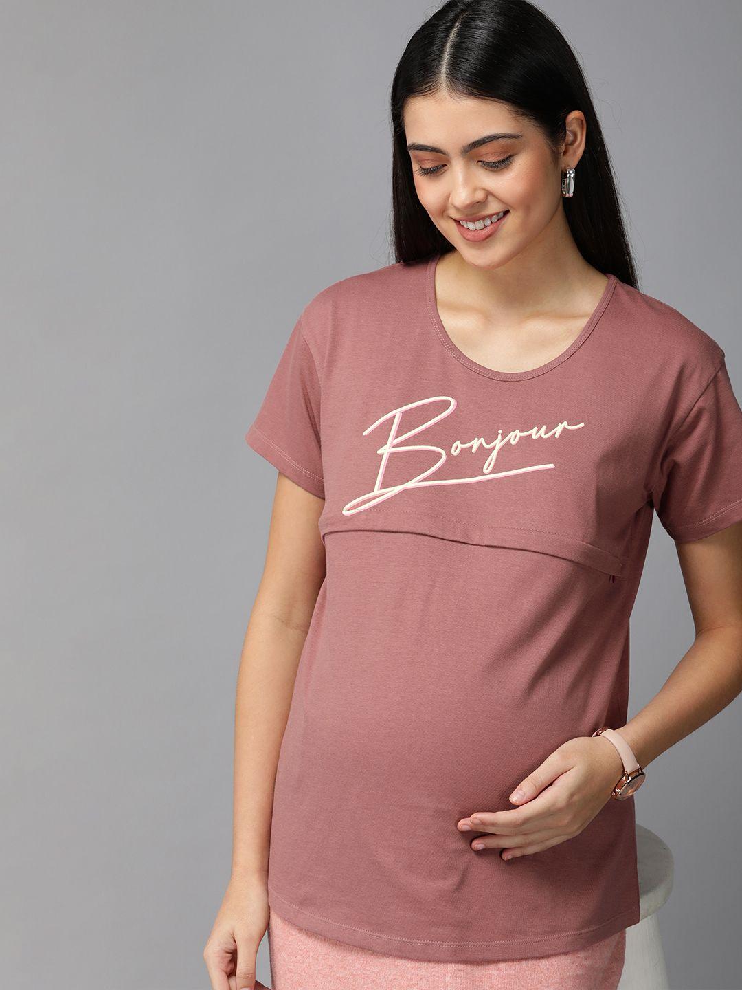 zeyo dusty rose pink solid maternity & feeding pure cotton top