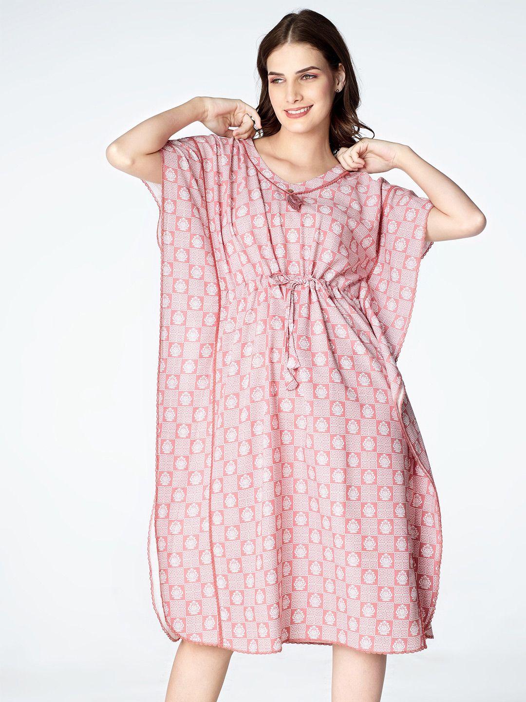 zeyo ethnic motifs printed kaftan nightdress