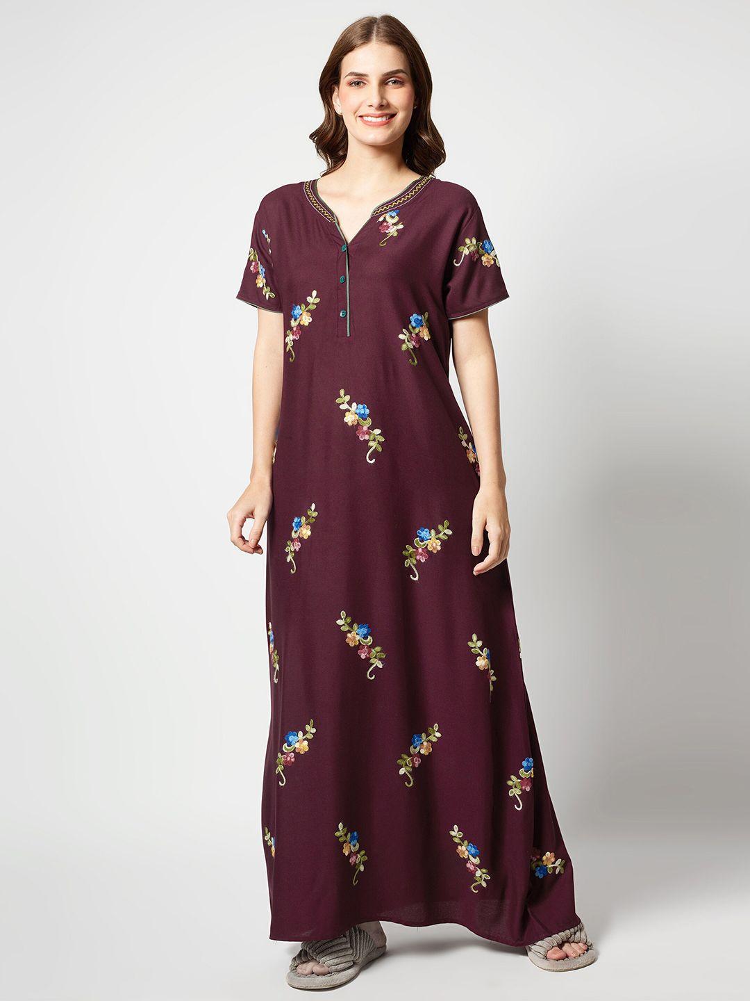 zeyo floral embroidered maxi nightdress