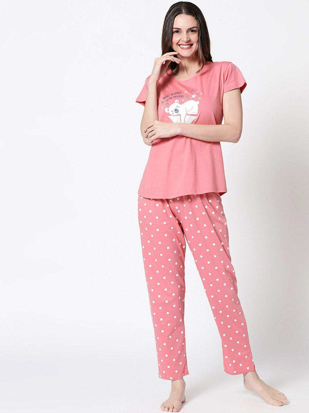 zeyo graphic printed pure cotton night suit