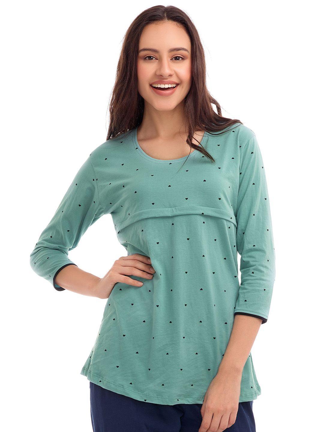 zeyo green polka dot print cotton top