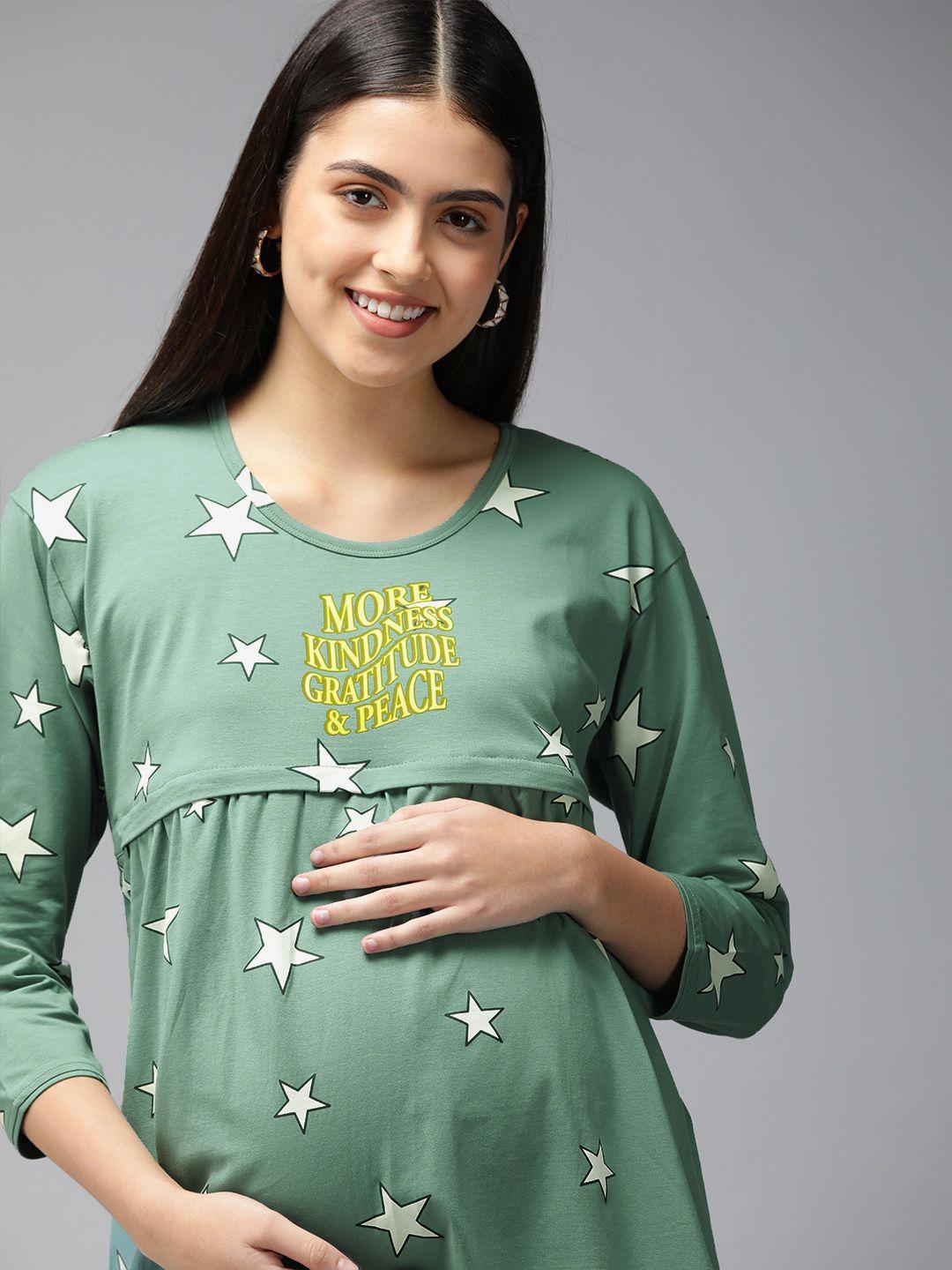 zeyo green printed cotton maternity top