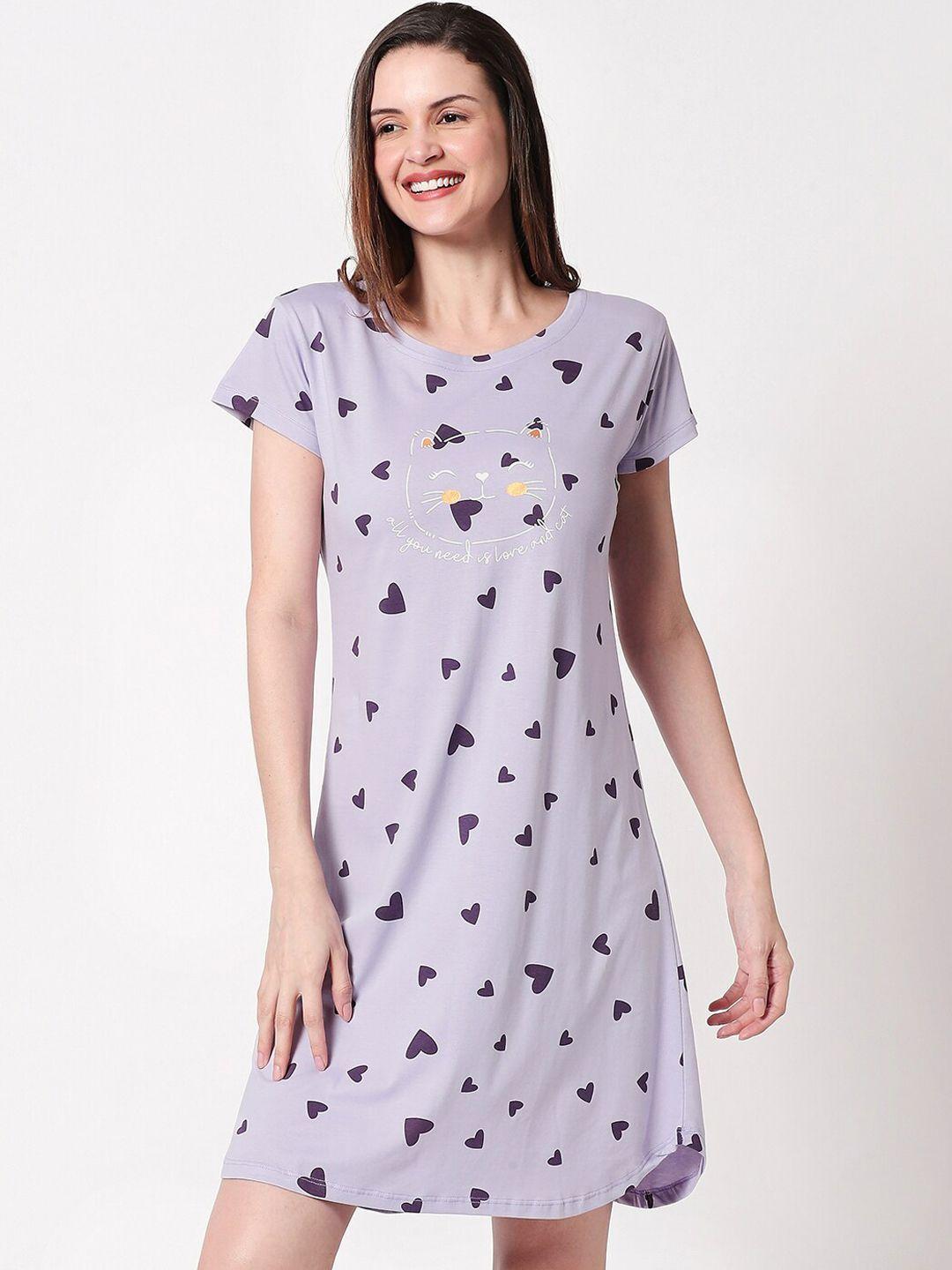 zeyo lavender pure cotton printed nightdress