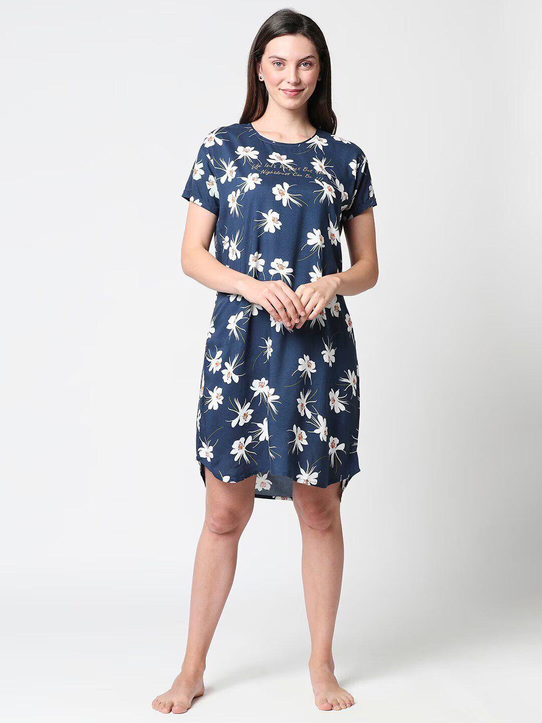 zeyo navy blue printed nightdress