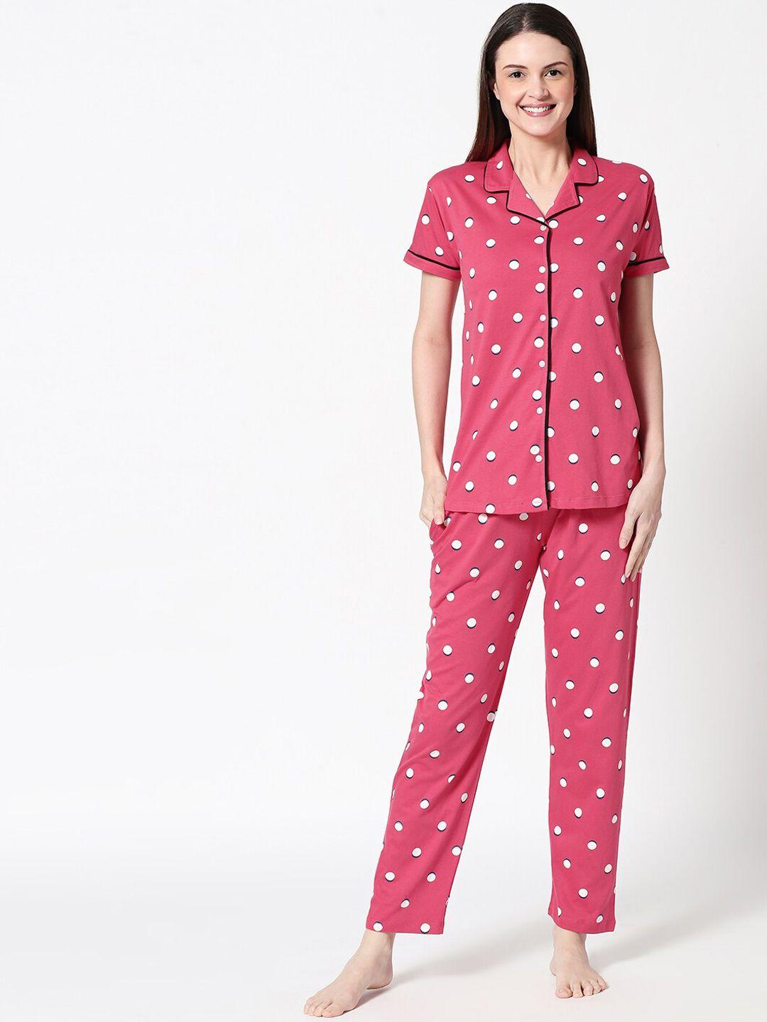 zeyo polka dots printed pure cotton night suit