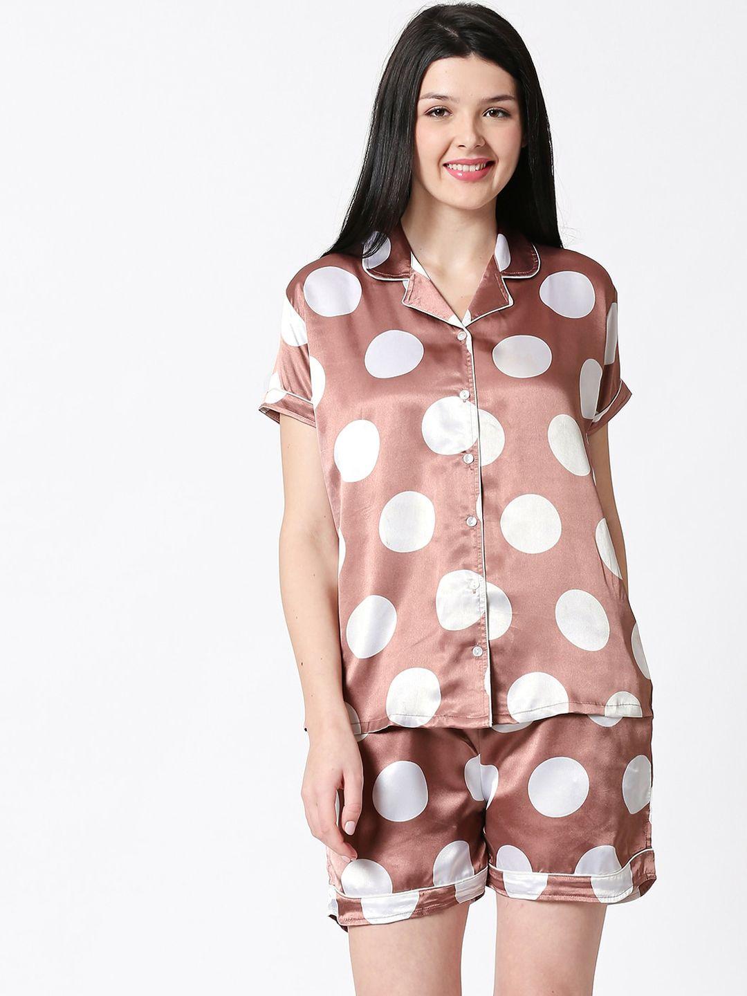 zeyo polka dots printed satin night suit