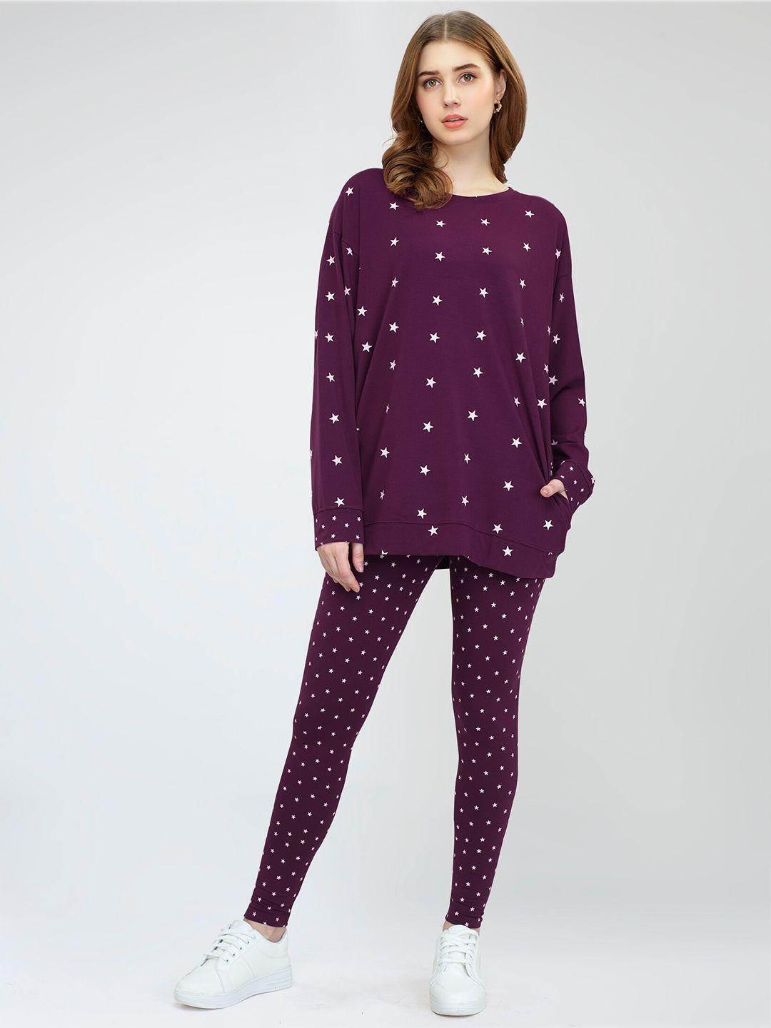 zeyo printed cotton sweatshirt with leggings co-ords