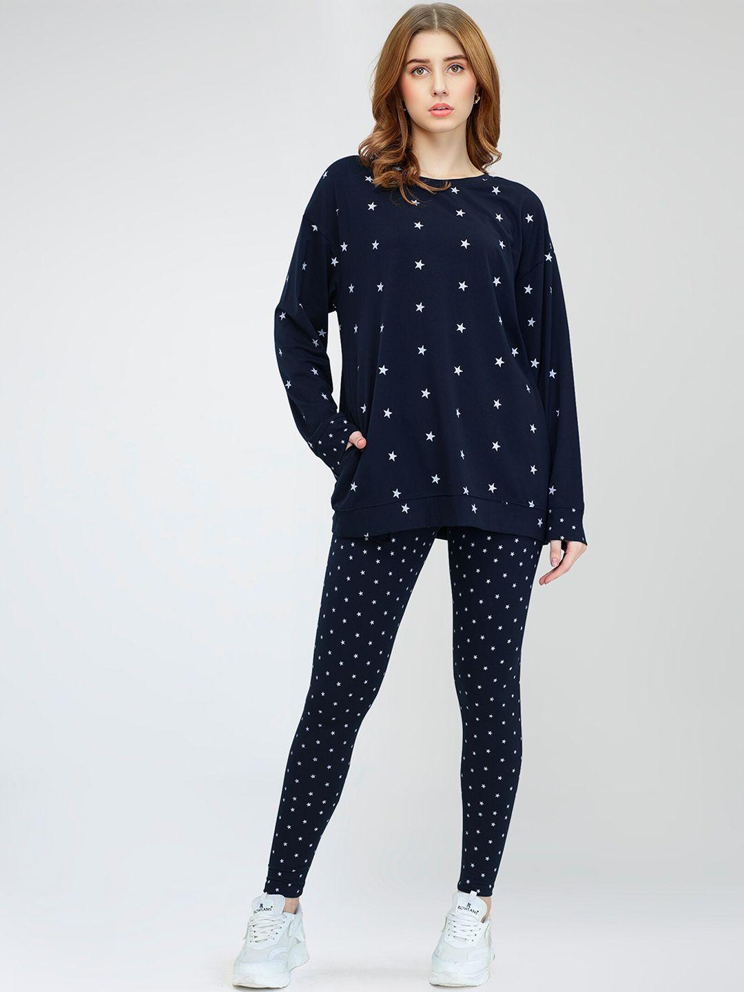 zeyo printed cotton sweatshirt with leggings co-ords